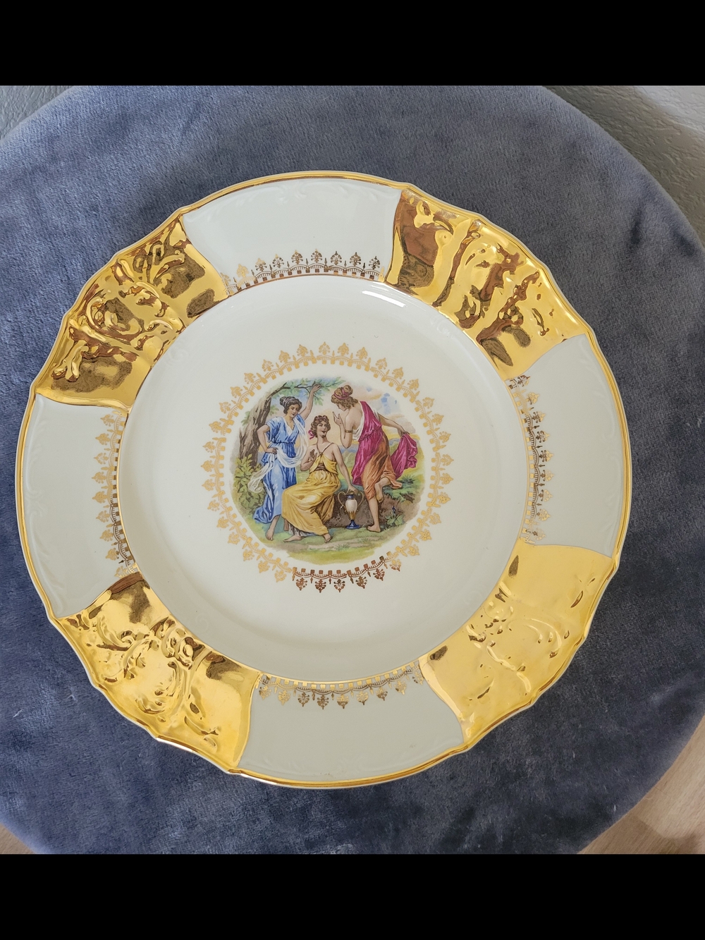 Bernadotte Fine Porcelain  with 18k Gold Trim Serving Plate with Classical Scene